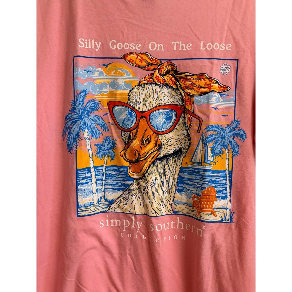 Simply Southern Graphic T-Shirt XL Pink Silly Goose Beach Summer Tropical Tee